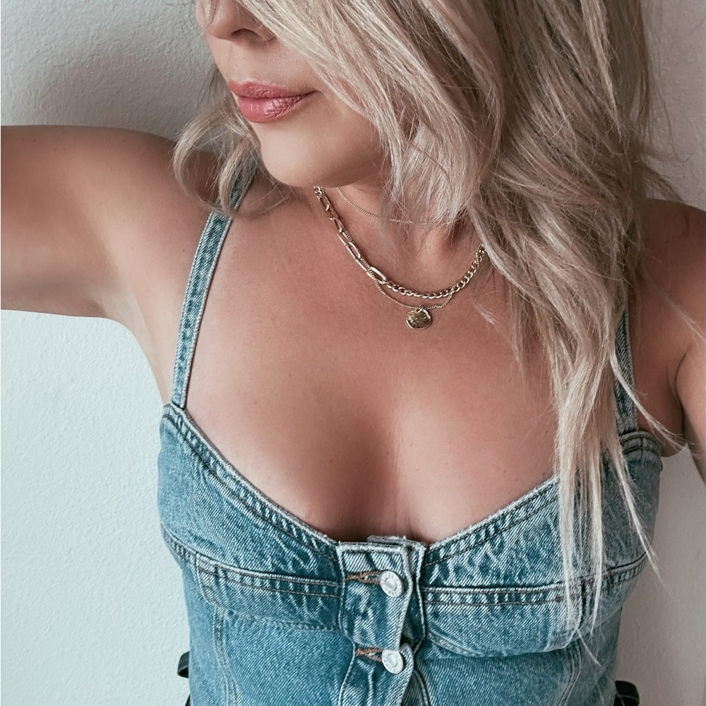 Agolde Denim Crop Top with Button Detail - Picture 4 of 5
